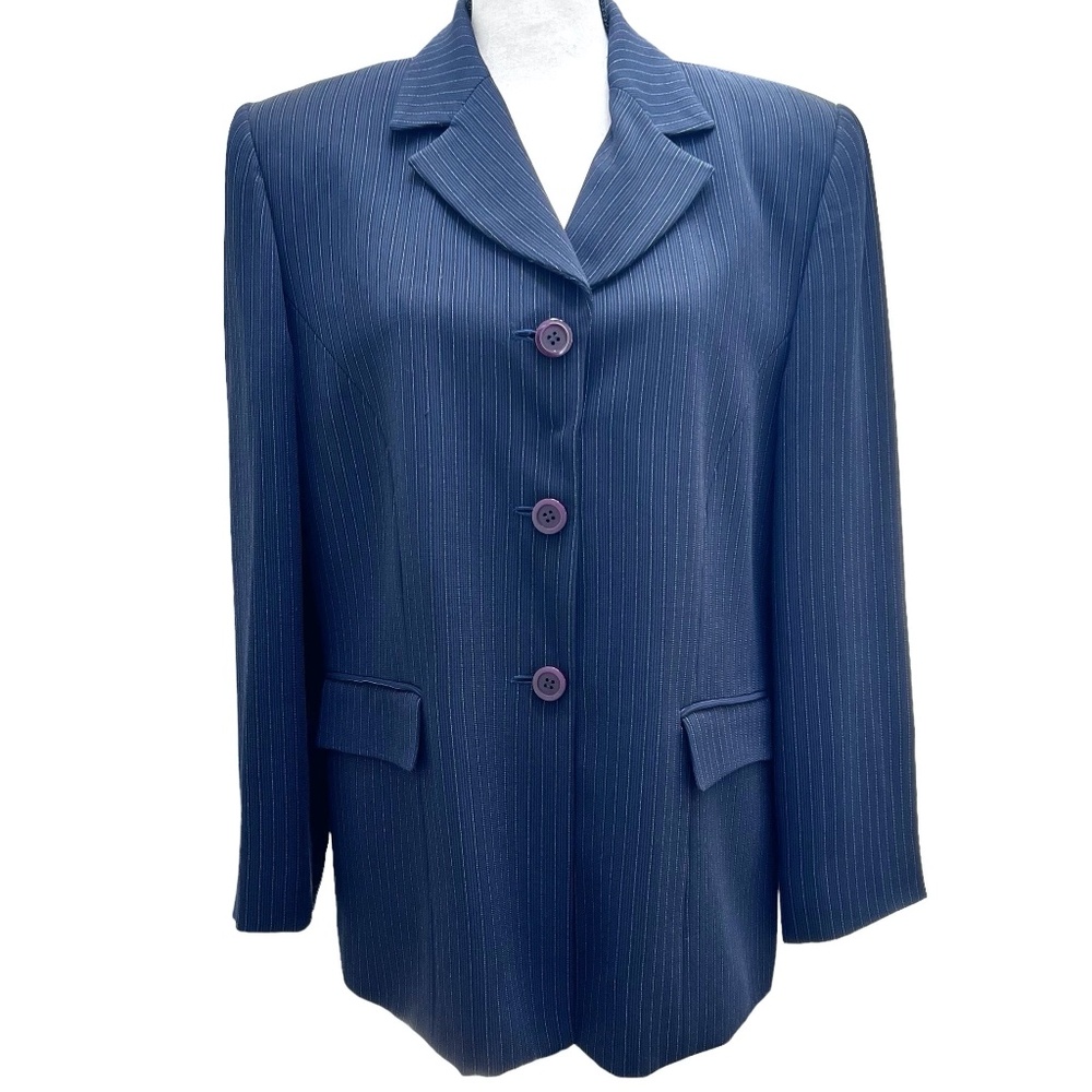 GRUPPO AMERICANO SUITED NAVY PINSTRIPE 3 BUTTON SUIT BLAZER